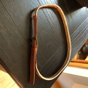 Leather belt with braided gold band